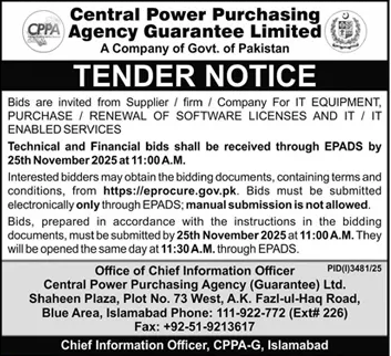 Central Power Purchasing Agency Guarantee Limited Islamabad Tender Notice 1